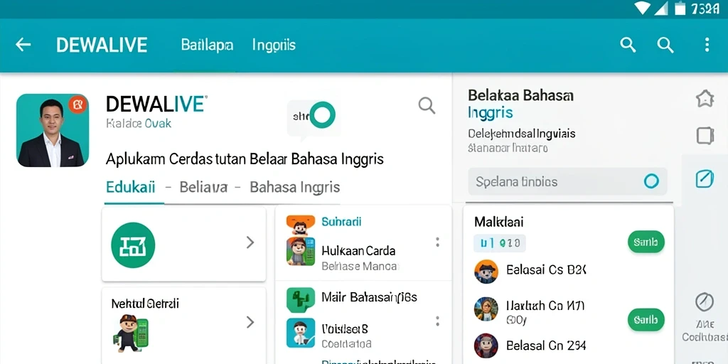 Antarmuka aplikasi DEWALIVE yang menarik untuk Belajar Bahasa Inggris.