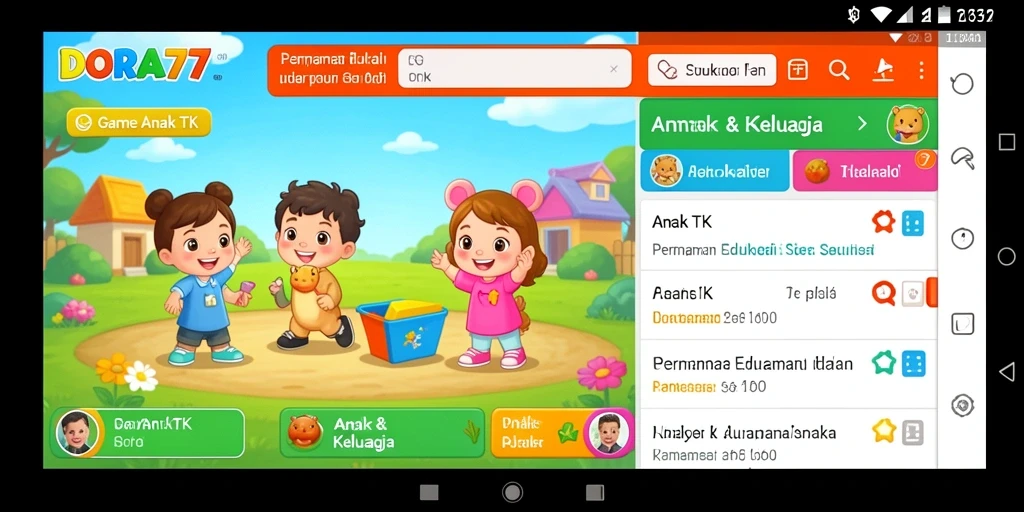 Tampilan antarmuka DORA77 yang ramah anak saat bermain game edukatif.