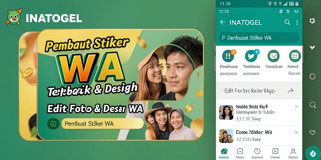 Tampilan antarmuka pengguna INATOGEL dengan fitur Pembuat Stiker WA.