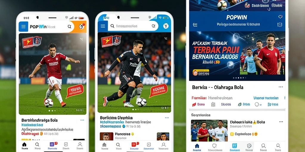 Tampilan antarmuka aplikasi POPWIN dengan berita olahraga bola.
