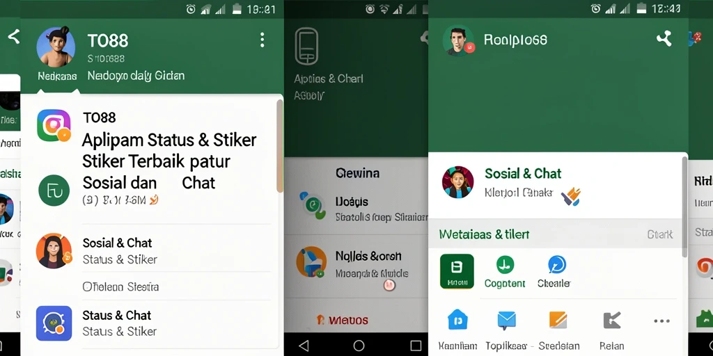Antarmuka TO88 menampilkan stiker dan status yang menarik dan berwarna-warni.