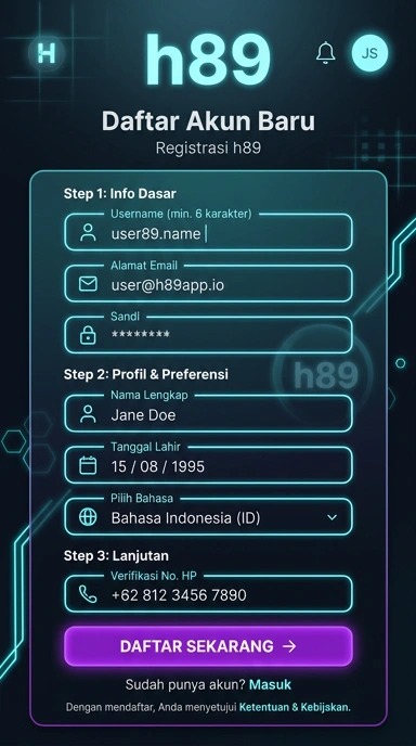 Cara Daftar Akun Baru h89 untuk Pengguna Android